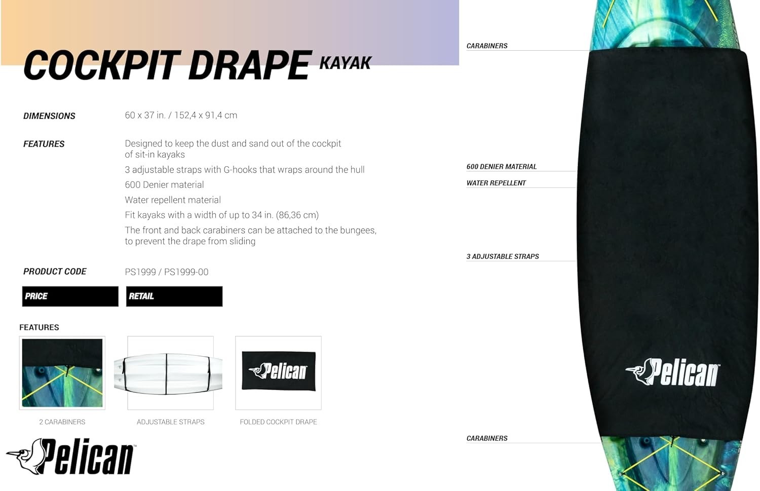 Water-Repellent Cockpit Drape for Kayaks Up to 34 Inches Black