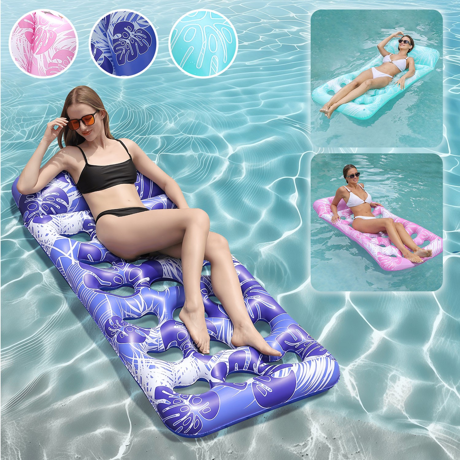 3Pcs Inflatable Pool Floats Bed Adult Floating Lounge Chairs Floating Hammock