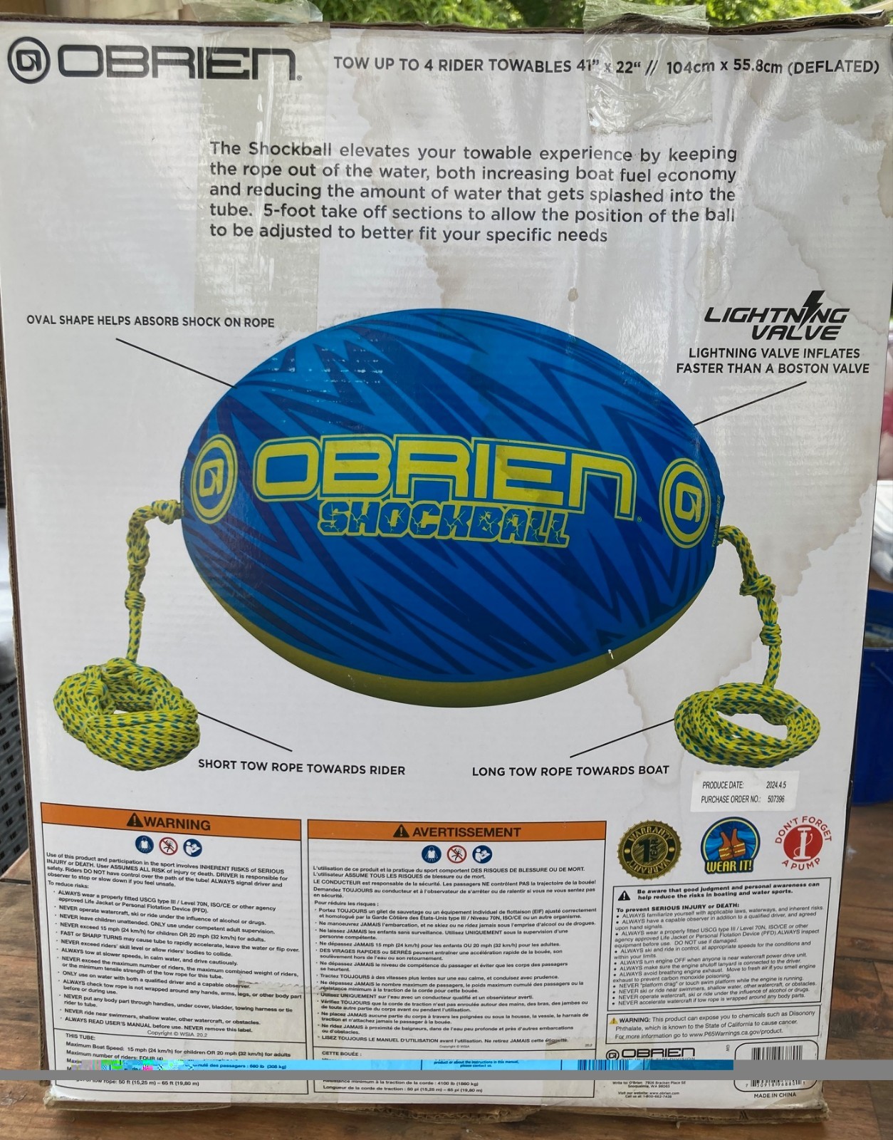 O’Brien ShockBall Towable Tube Helper – New – 60 feet Tow Rope – Obrien