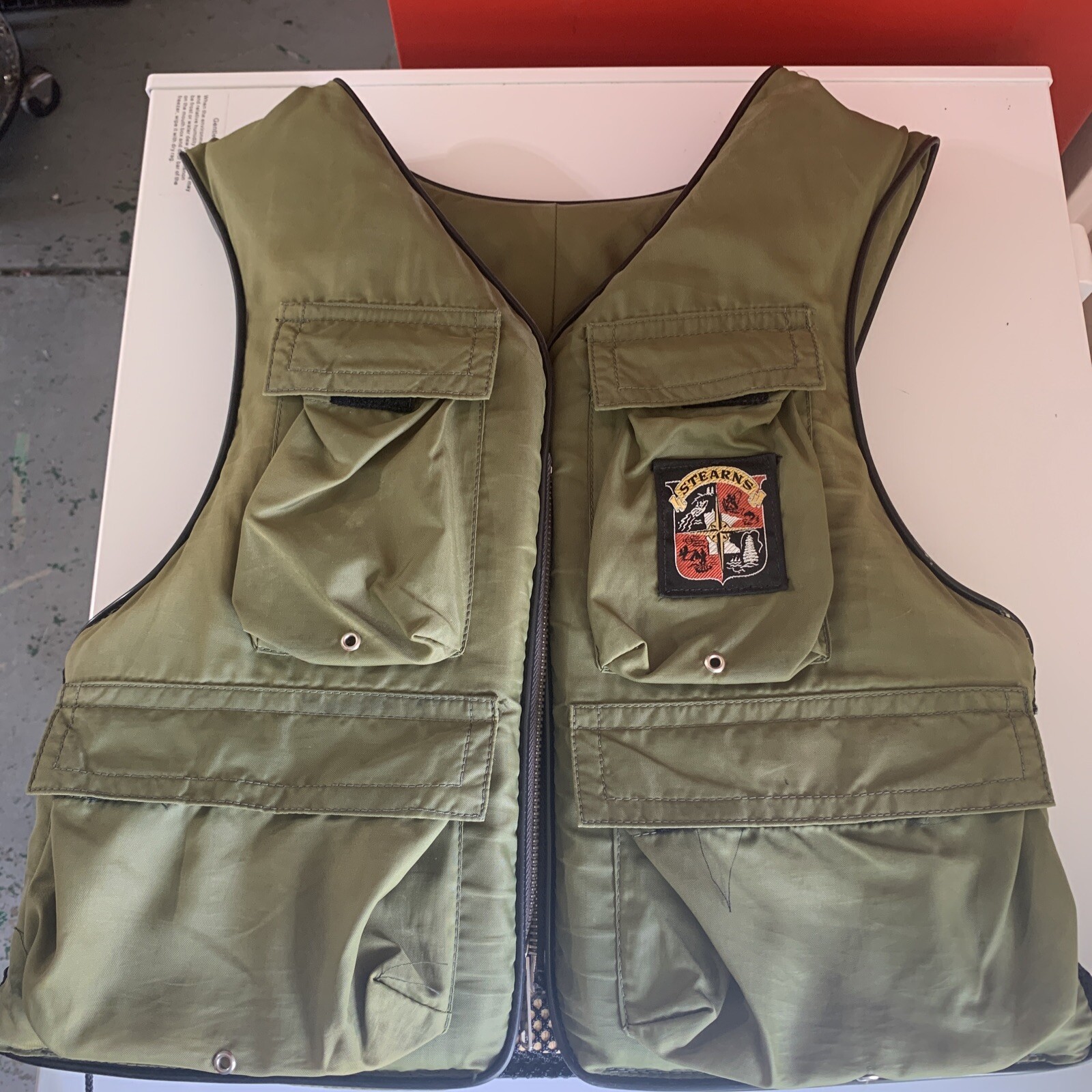 Vintage Stearns Fishing Vest Life Jacket Size Adult Small Army Green Retro USA