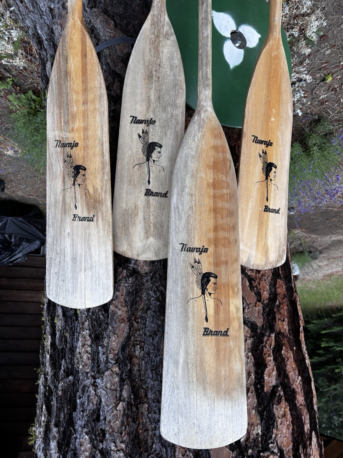 Vintage Navajo Brand Canoe Paddles Set 4 Indian Head Cabin Lodge Decor USA