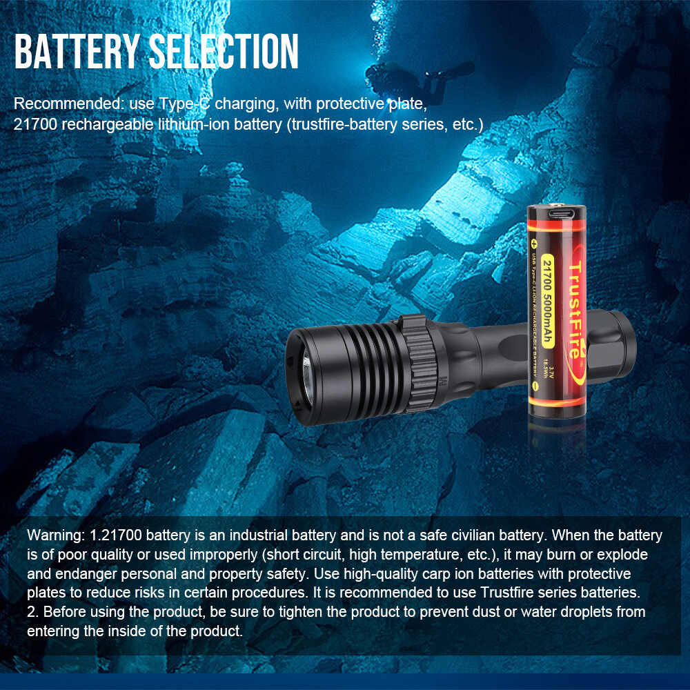Trustfire 3350LM LED Diving Light Scuba Flashlight Underwater 100M Photography