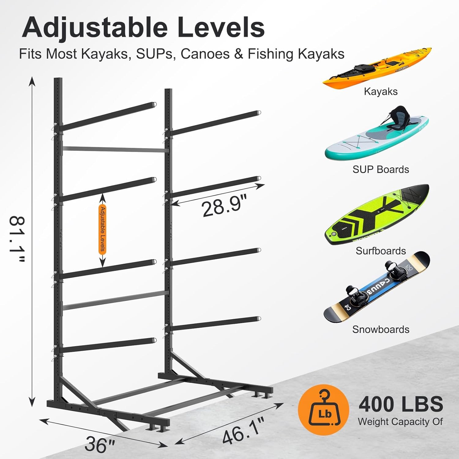 NAIZEA Kayak Storage Rack Freestanding Wall Mount 2 & 4 Tier Kayak Holder Stand