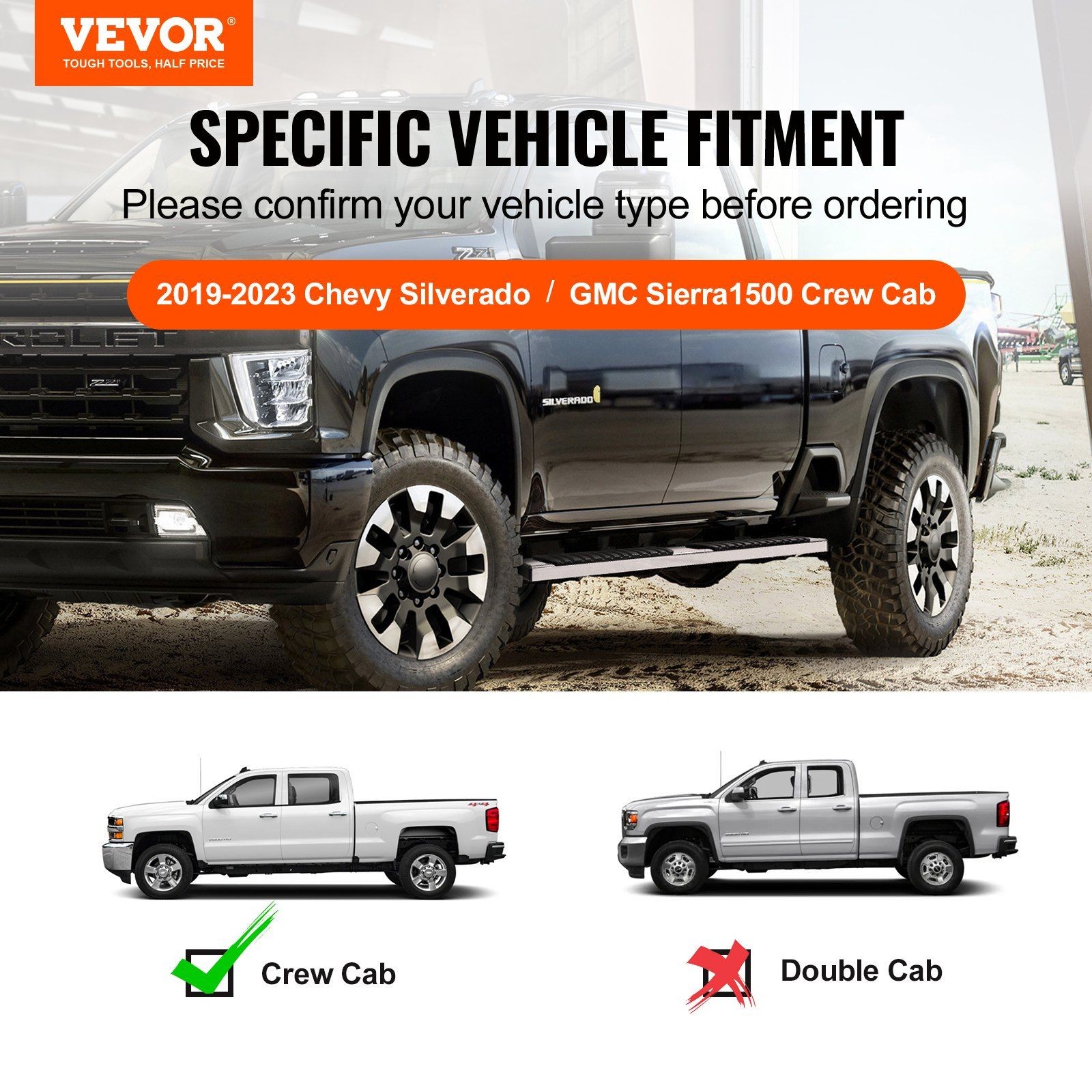 6″ 500lb Stainless Steel Running Boards for Chevy/GMC Crew Cab 2-Piece Set