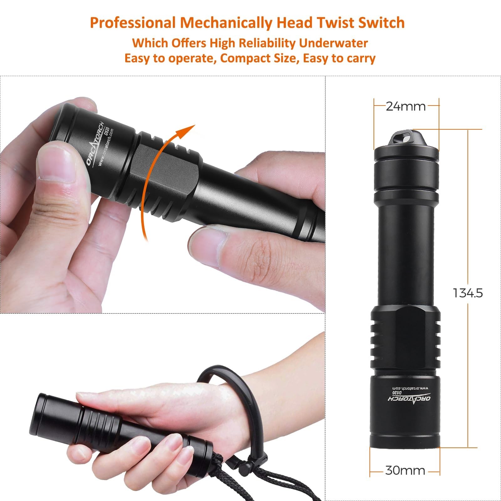 ORCATORCH D520 Scuba Dive Light 1000 Lumens Waterproof Diving Torch Submarine…