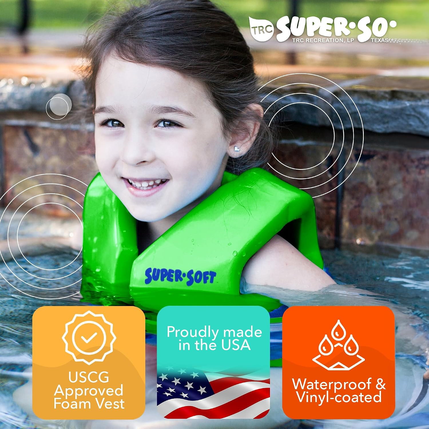 Super Soft Child Life Jacket USCG Approved Vinyl Coated Foam Swim Vest for Kids