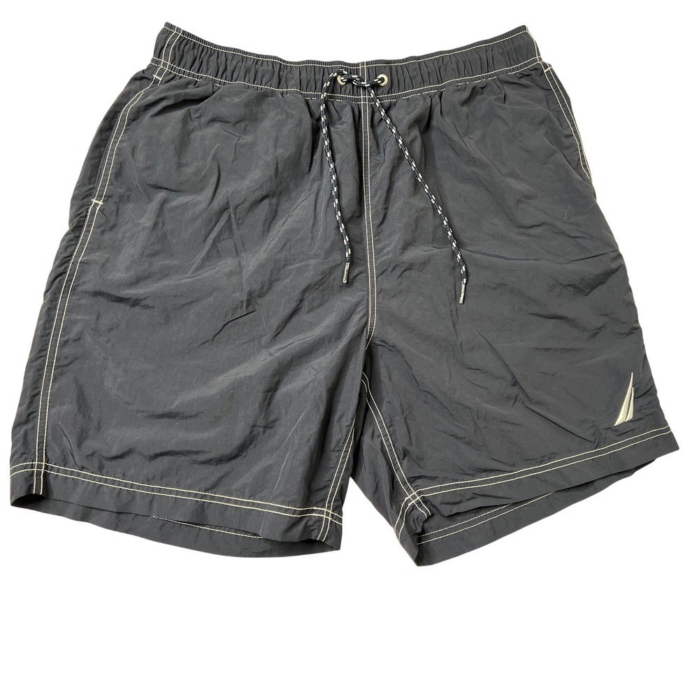 Nautica Mens Swim Trunks Black Elastic Waist Drawstring Pockets Size L