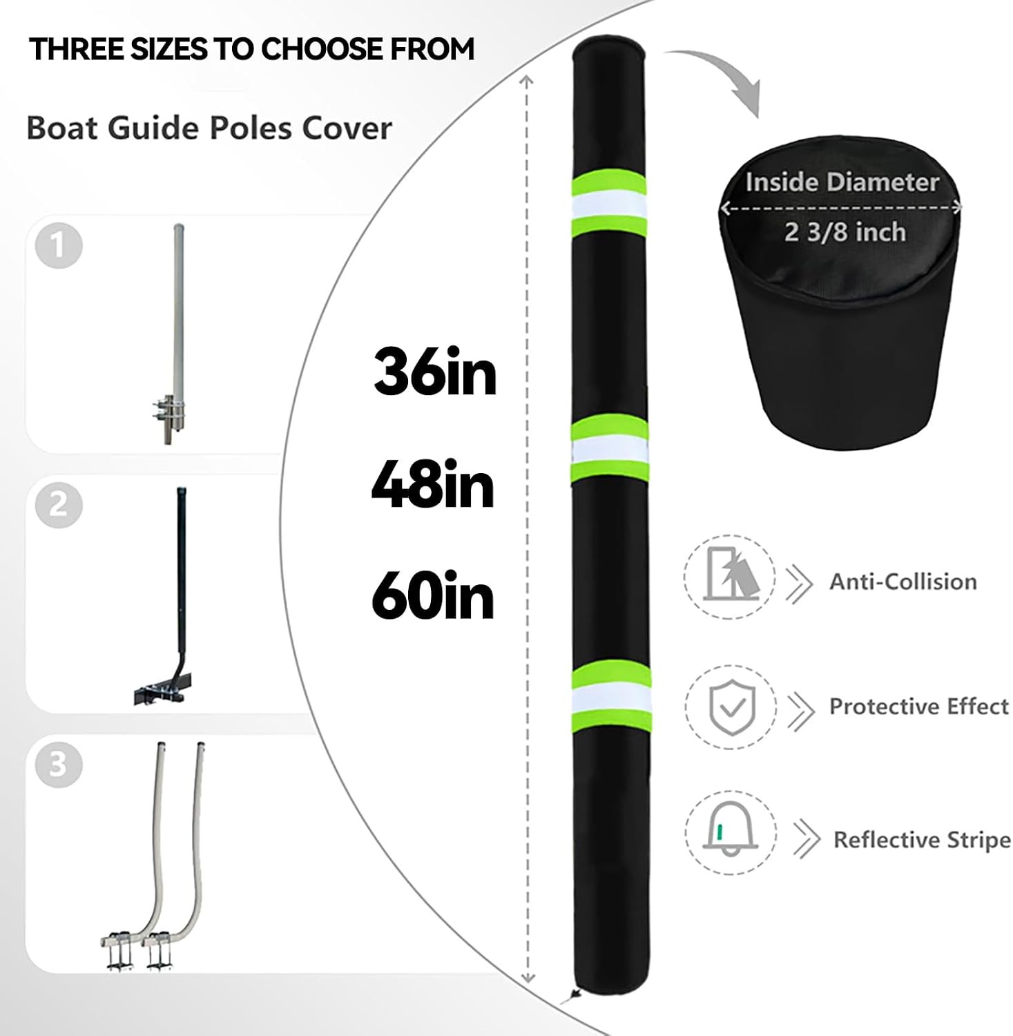 2Pcs with Reflective Stripe Boat Trailer Guide Pole Covers,For Pontoon Fishing B