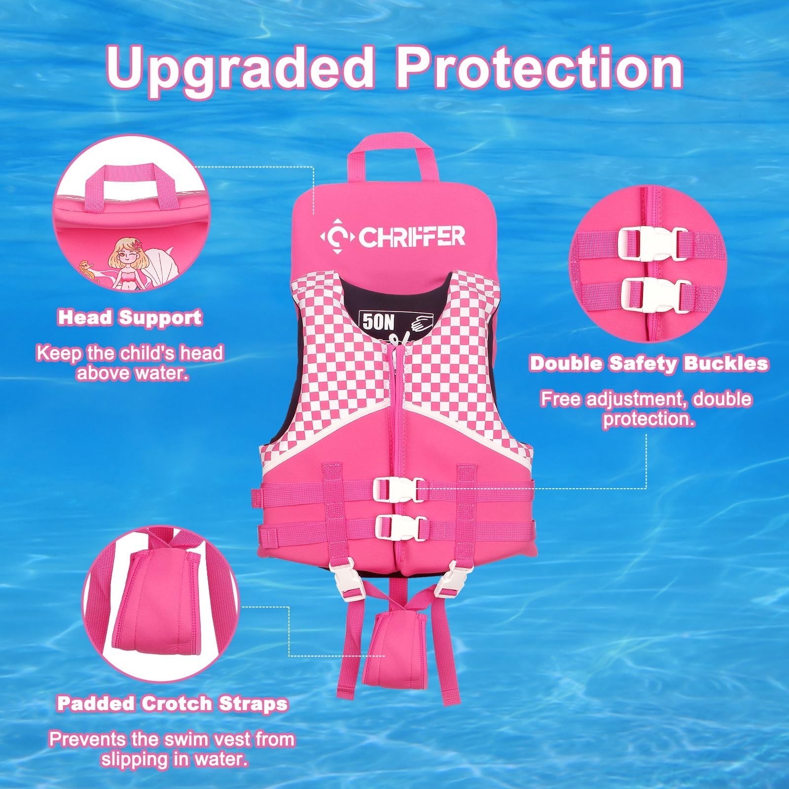Chriffer Kids Swim Vest for 20-70 Pounds Boys and Girls, Easy On/Off Zipper, …