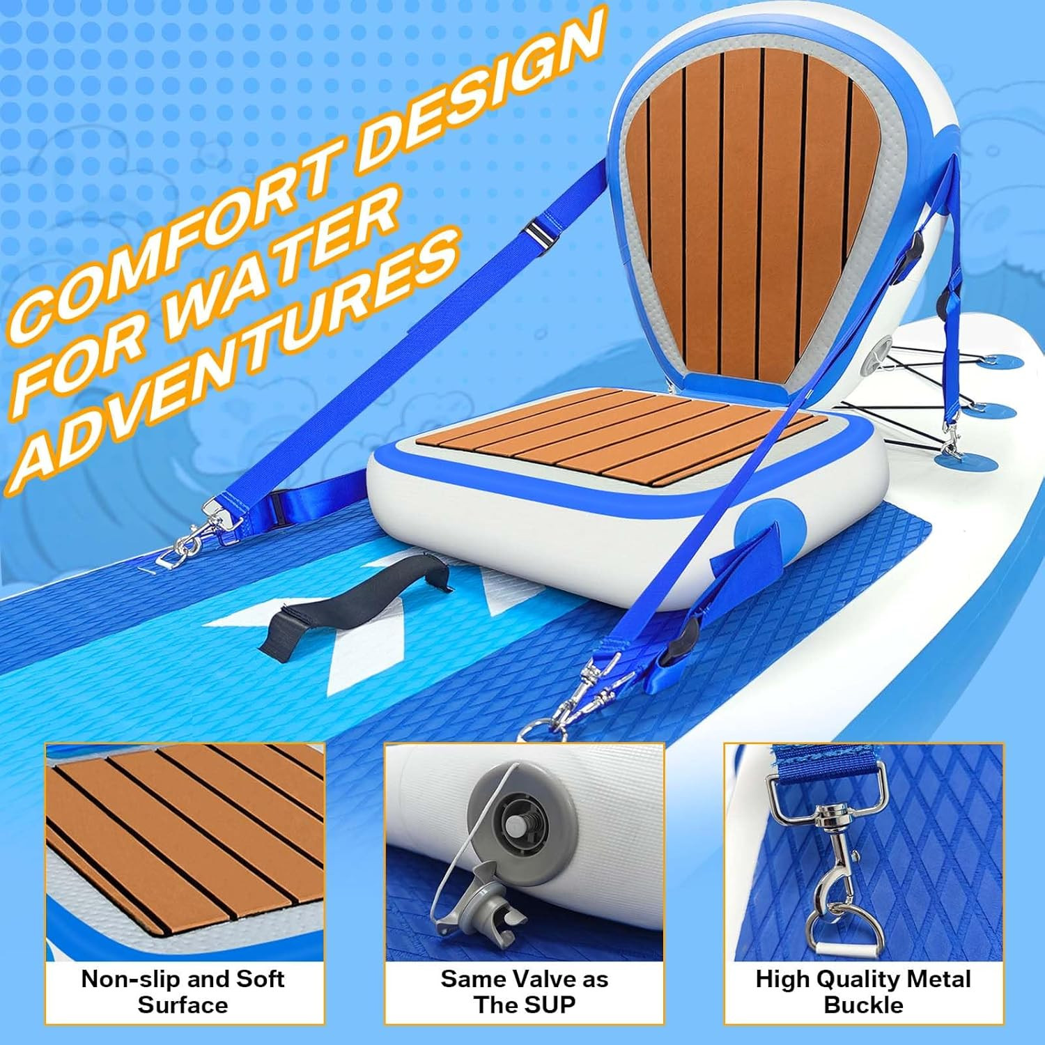 Inflatable Kayak Seat with Back Support, Universal Sturdy Paddle Board Seats for