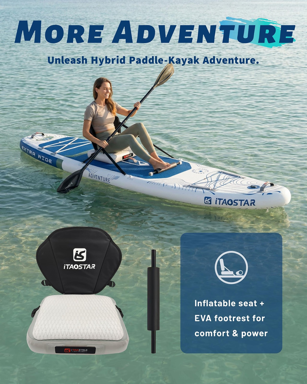 iTAOSTAR Adventure 12′ × 35 Inflatable Stand Up Paddle Board with Seat