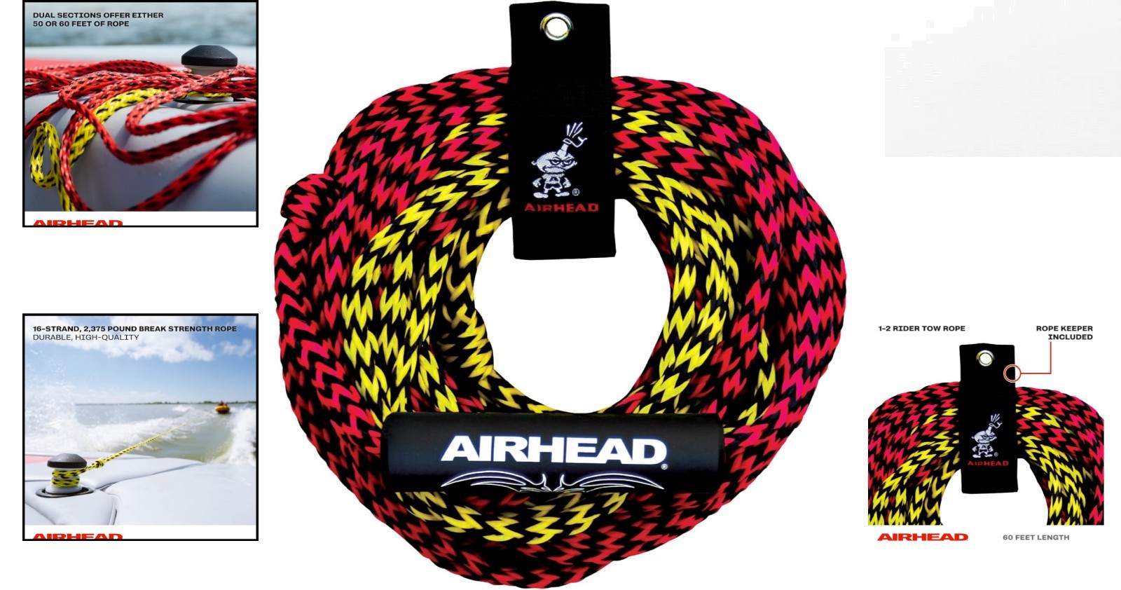 60 ft Heavy Duty 1-4 Person Tow Rope for Tubing – UV Resistant & Lightweight