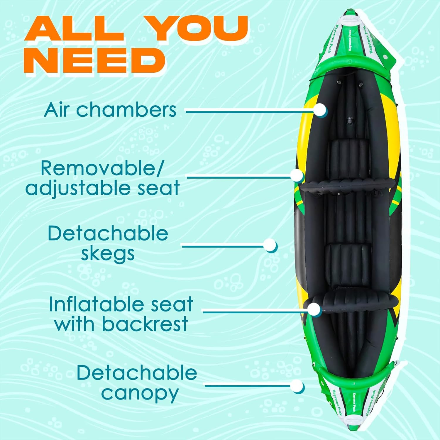 Inflatable Kayaks Tandem 2 Person Heavy-duty Detachable Sun Canopy Seats Paddles