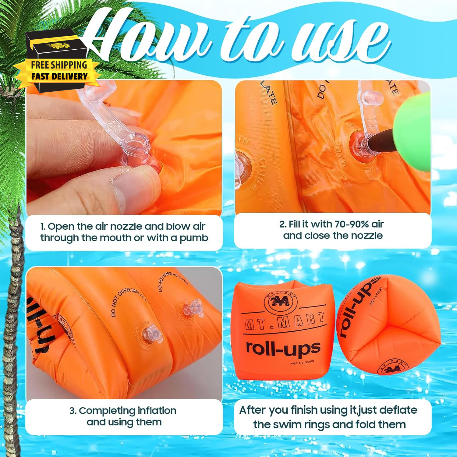 Inflatable Arm Floaties – Water Wings Swim Arm Bands Floatation Floaties, PVC Po