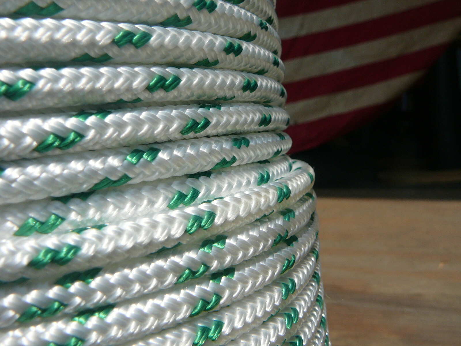 Sailboat Rigging Rope 1/4″ x 21′ White/Green Double Braided Sheet Halyard Line