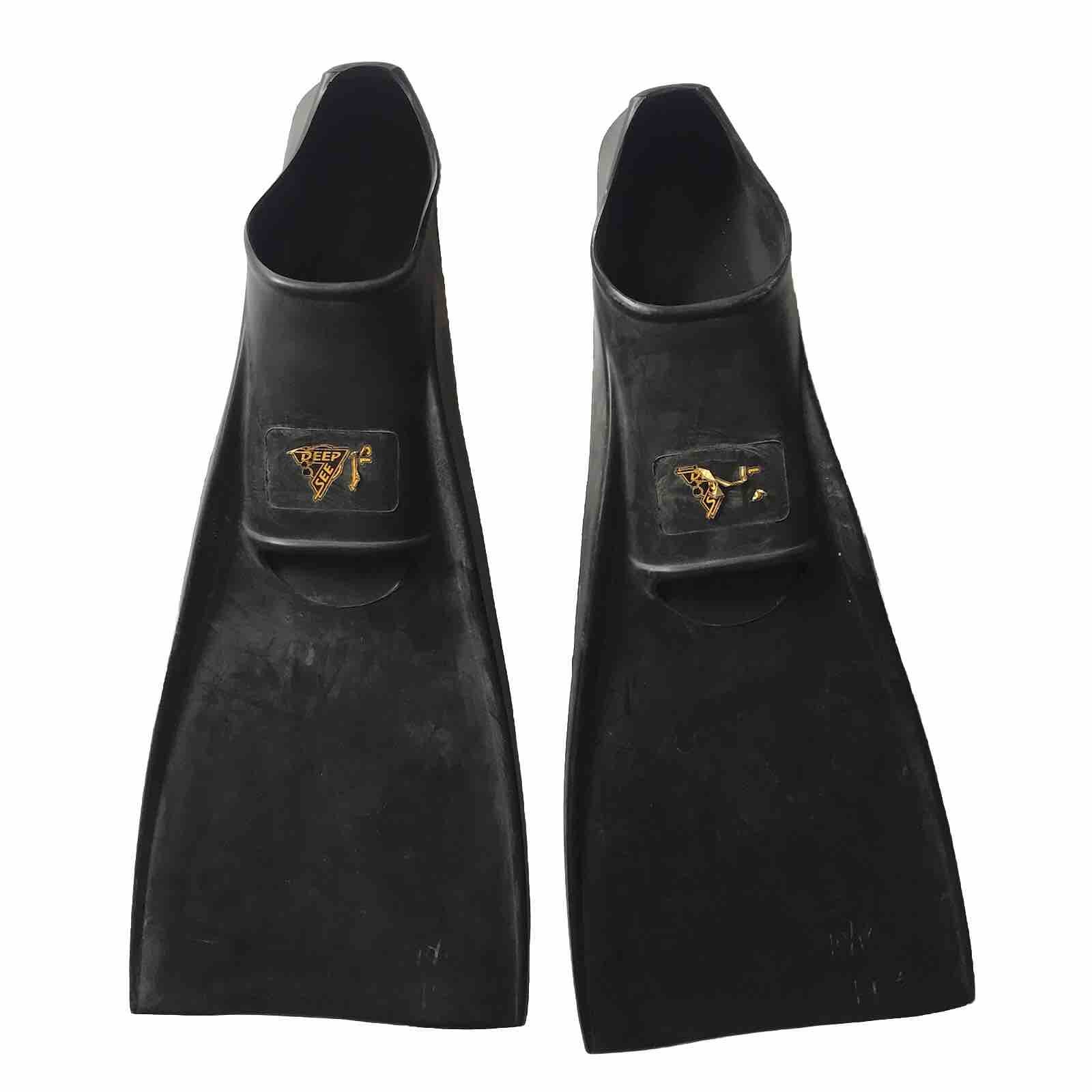 VTG DEEP SEE SEA Scuba Diving Swim Fins SZ 10-13 Flippers Floating Black Rubber