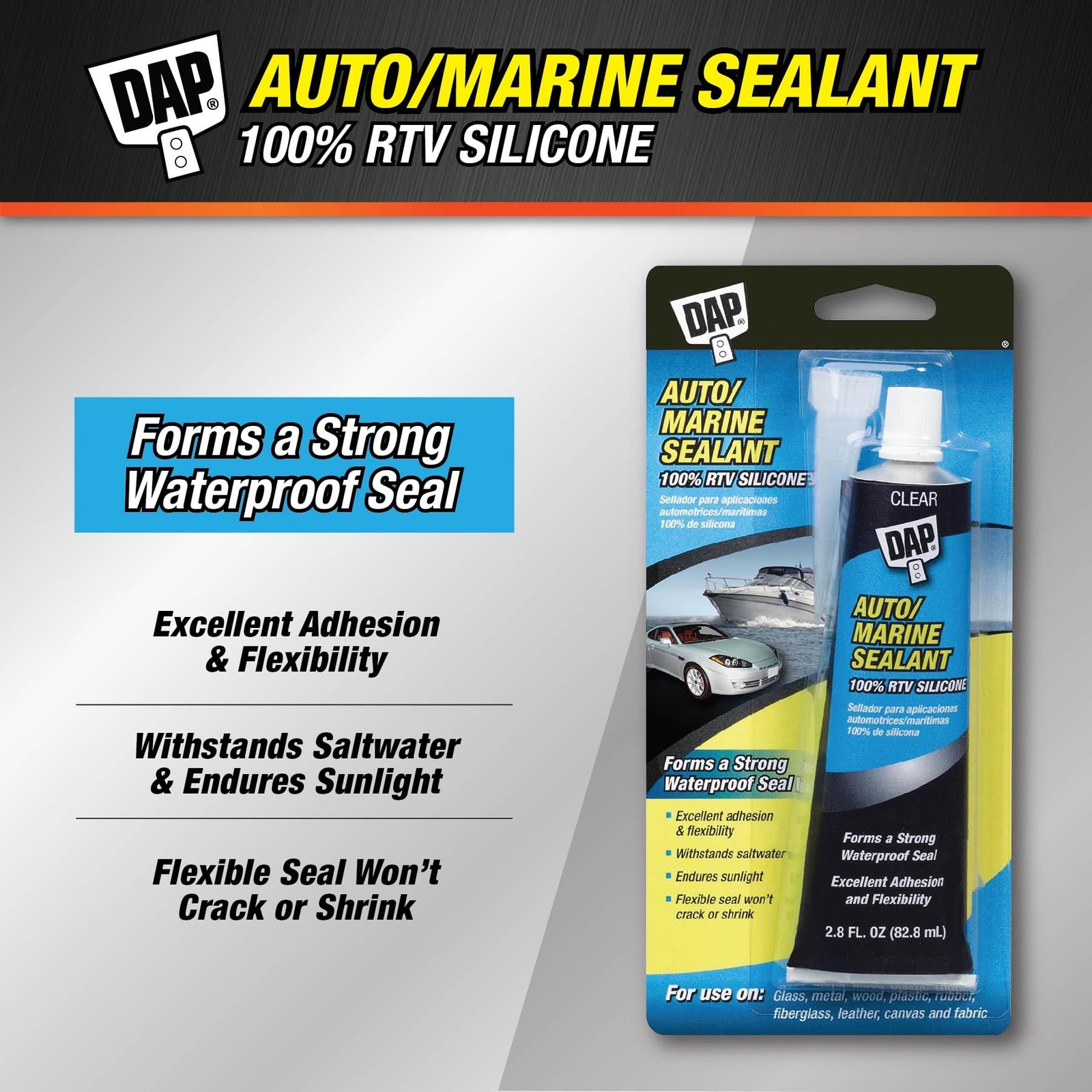 Dap 00694 2.8-Ounce Silicone Rubber Auto/Marine Sealant, 2.8-Ounce, Clear