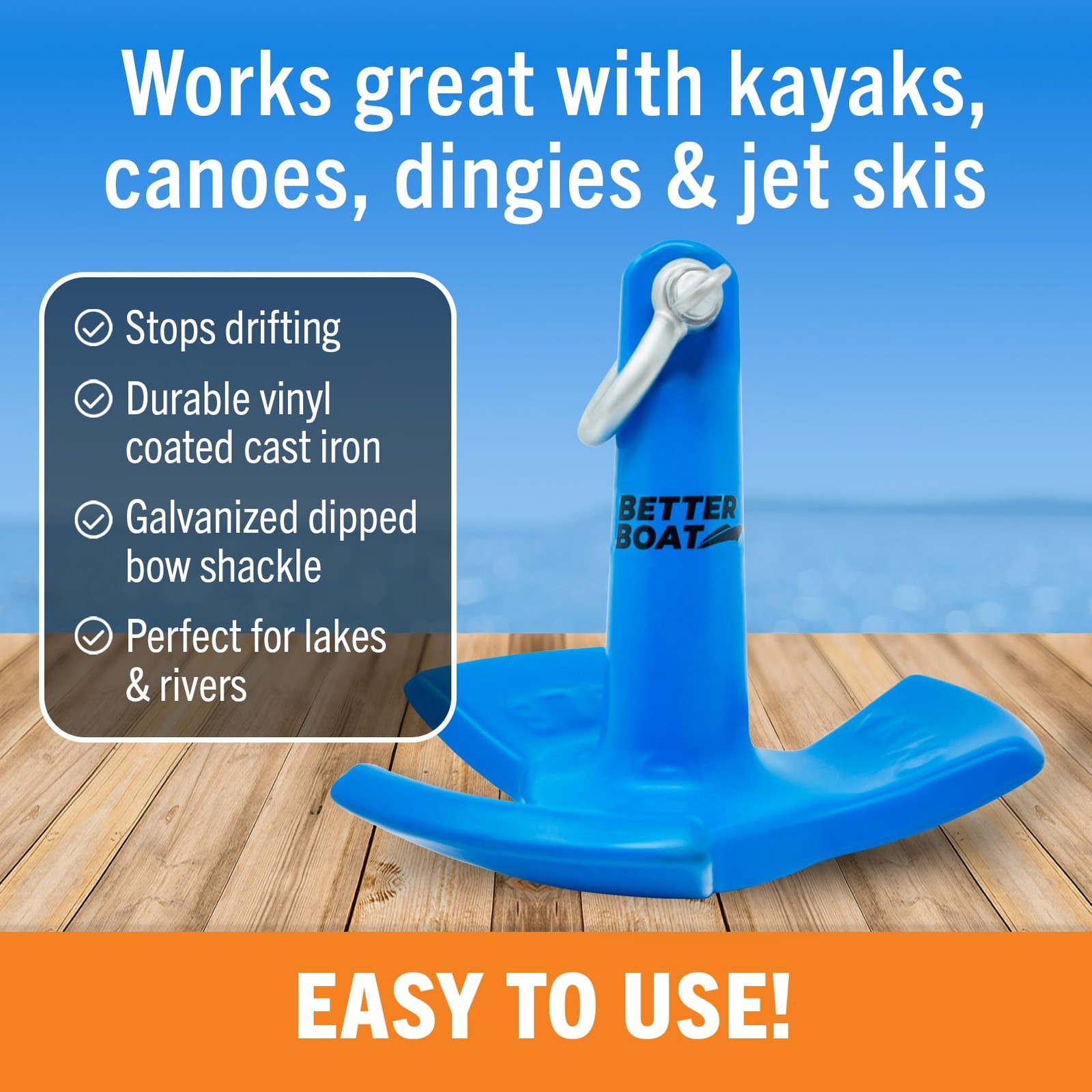 River Anchor 8lb Marinegrade Coated Mushroom Anchor For Boats Pontoons Kayaks Jo