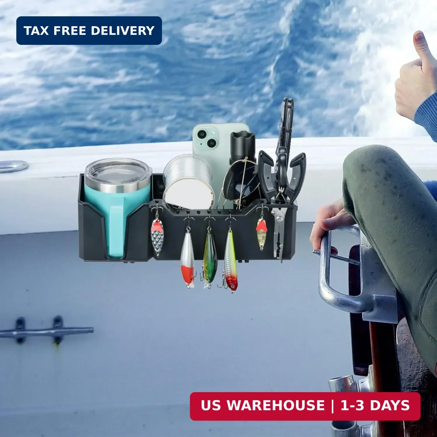 KEMIMOTO Boat Cup Holder, Boat Caddy Organizer Marine Cup Holders for Boats Univ