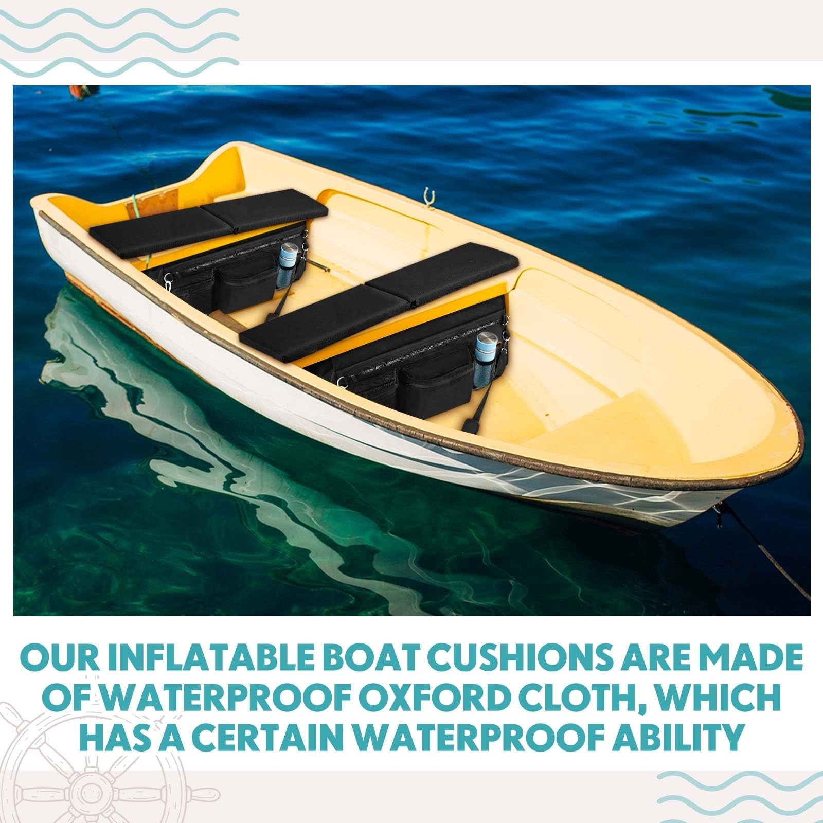 Inflatable Boat Seat Cushion & Underseat Bag with Pockets – Water Resistant Thic