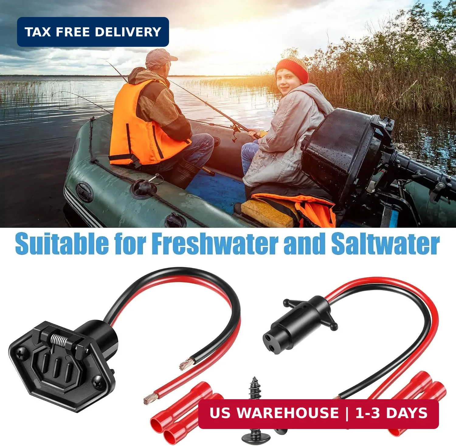 Saillong Trolling Motor Plug, Trolling Motor Plug Receptacle,12V Male & Female C