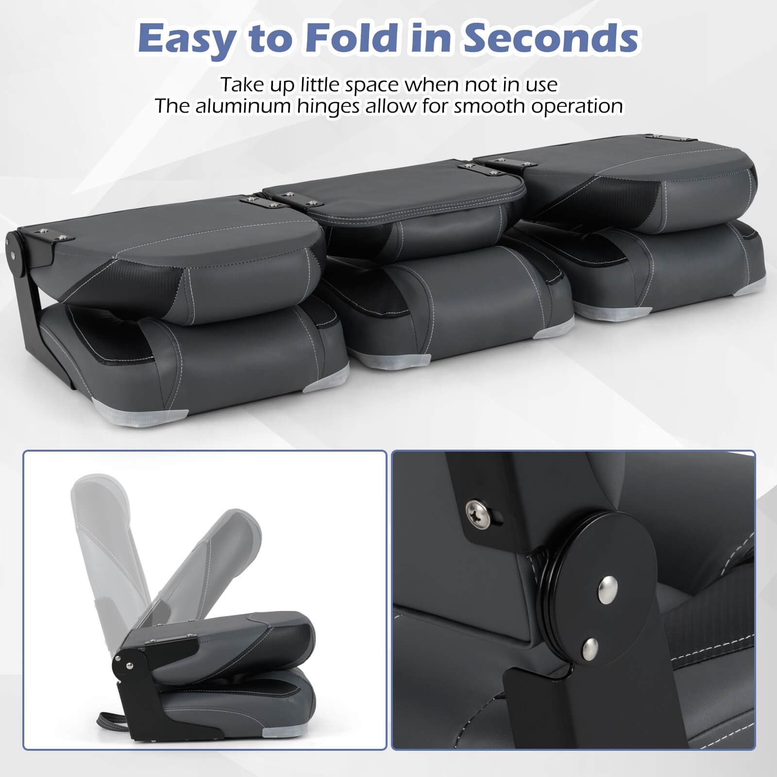 3-Pack Folding Boat Seats w/ 28D Soft Sponge Padding, Waterproof PVC Leather