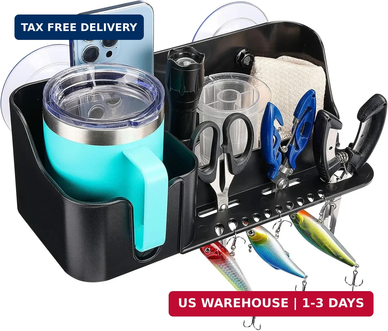 KEMIMOTO Boat Cup Holder, Caddy Organizer Installed With Screws/Suction Cups on