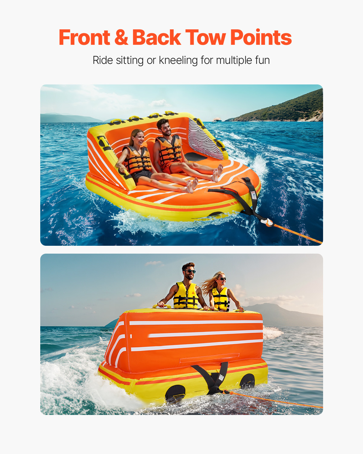 VEVOR Towable Tube for Boating 1-3 Riders Inflatable Boating Tubes Water Sport