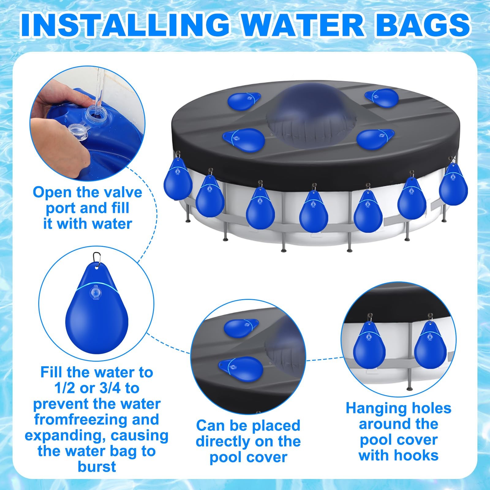 4ft Above Ground Pool Pillow & 12 Hanging Water Bags for Pool Cover, Winteriz…