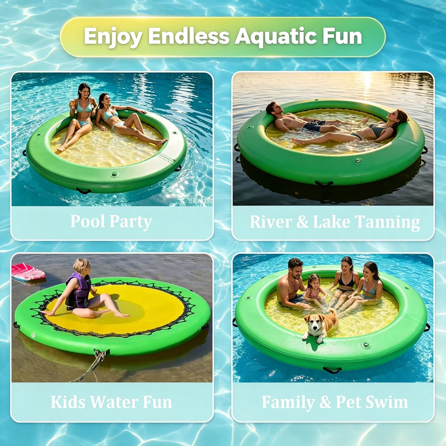 Water Hammock Inflatable Dock, 4Ft/6Ft/8Ft Floating Raft Circular Water Island,