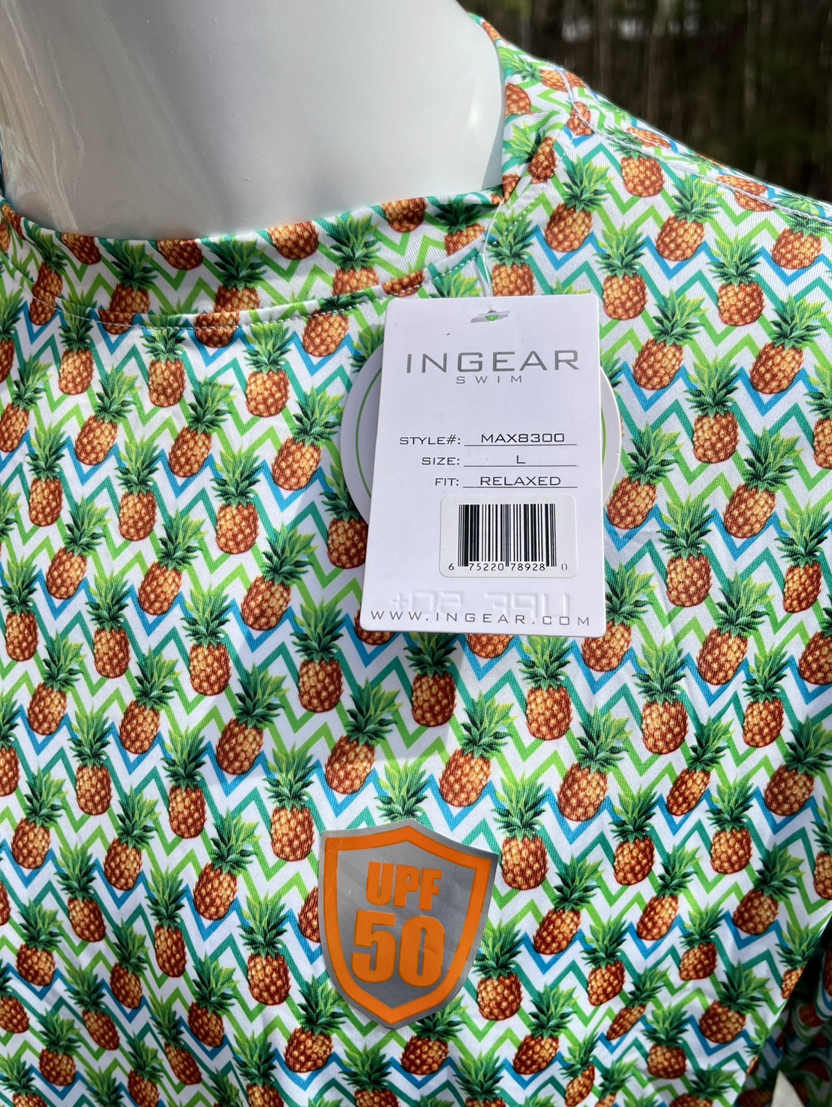 InGear Men’s UPF 50+ Rash Guard – Pineapple Print Long Sleeve Swim Shirt S-3XL