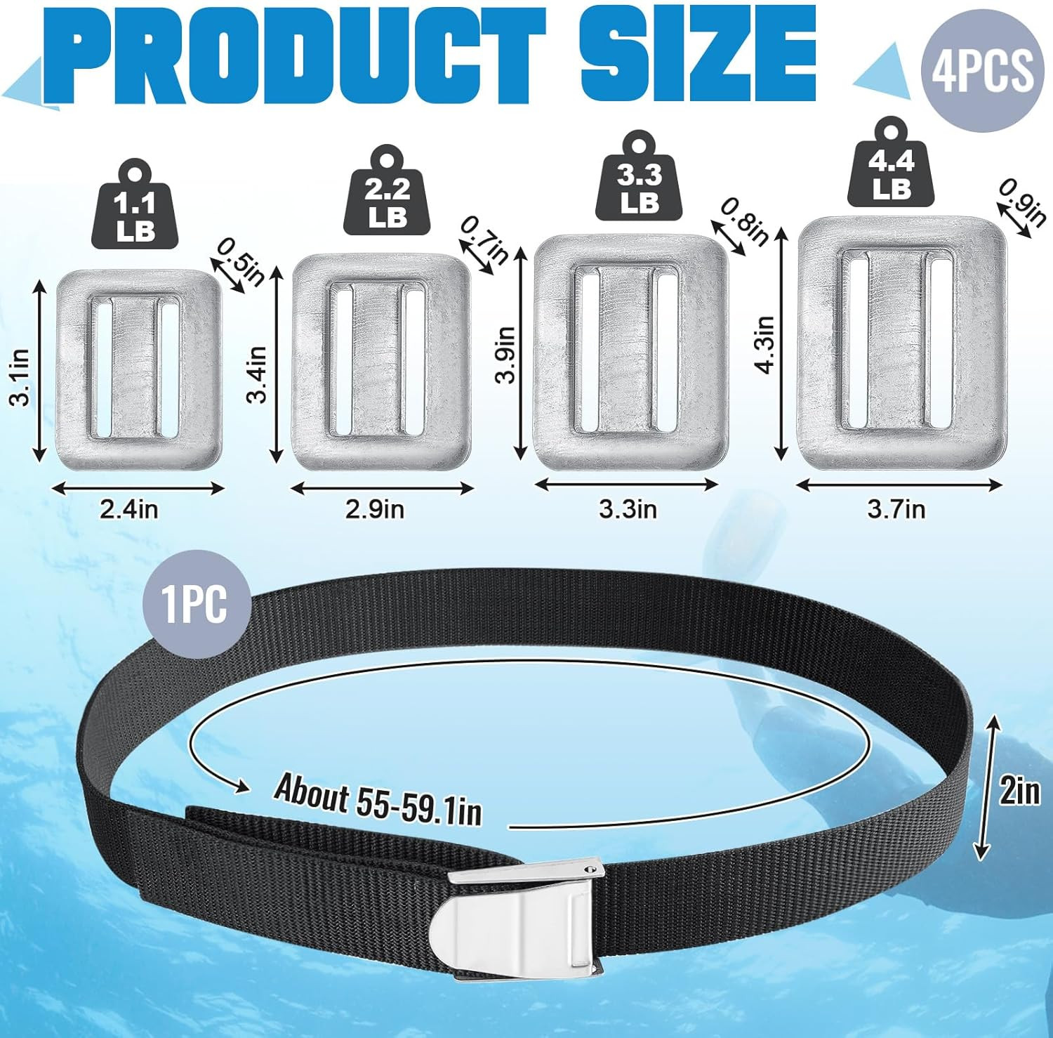 4 Dive Weights with Scuba Weight Belt and Quick Release Buckle for Diving