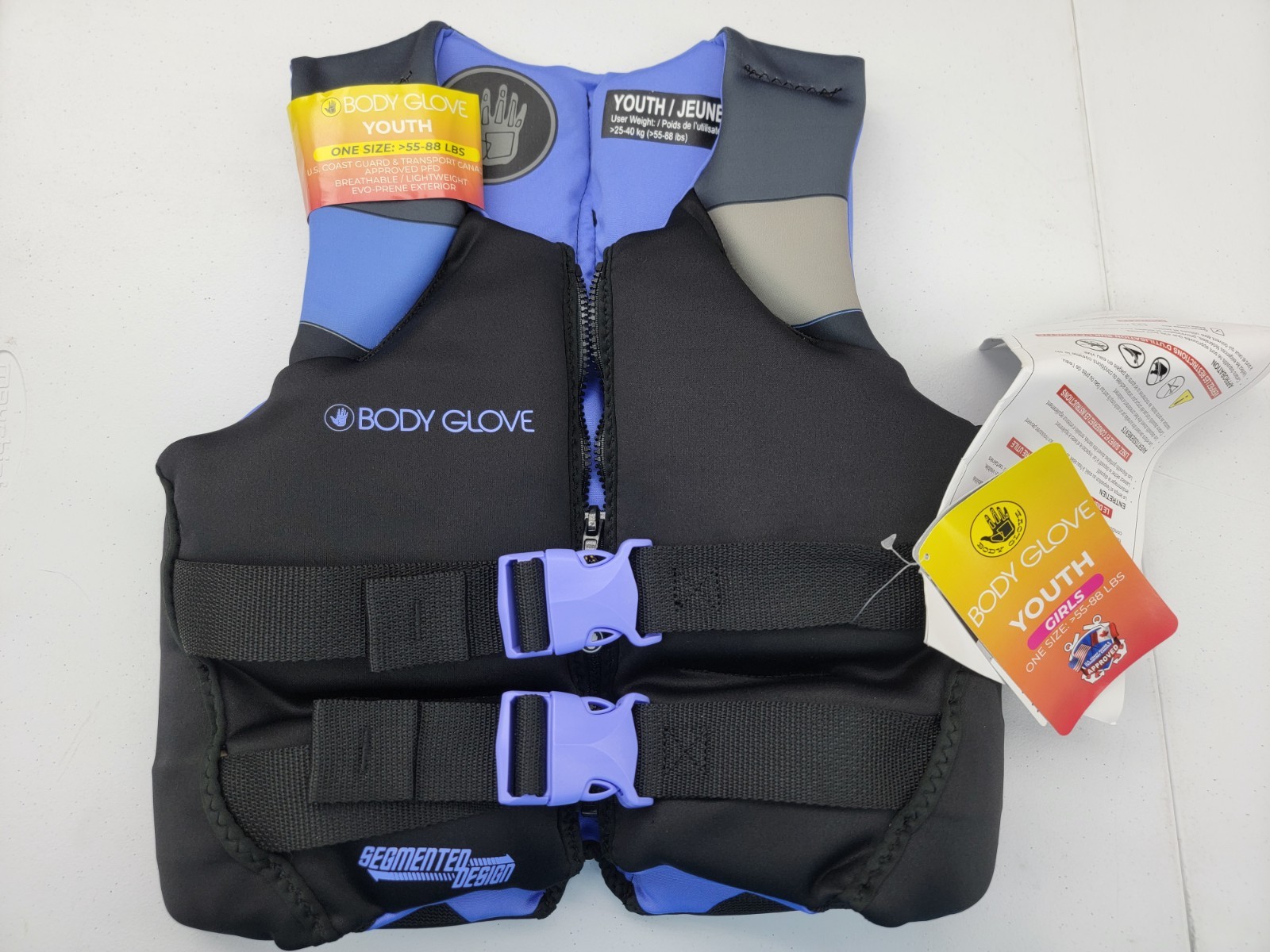 Body Glove PFD Life vest Youth Girl’s 55-88 pounds, Purple Black Gray NEW
