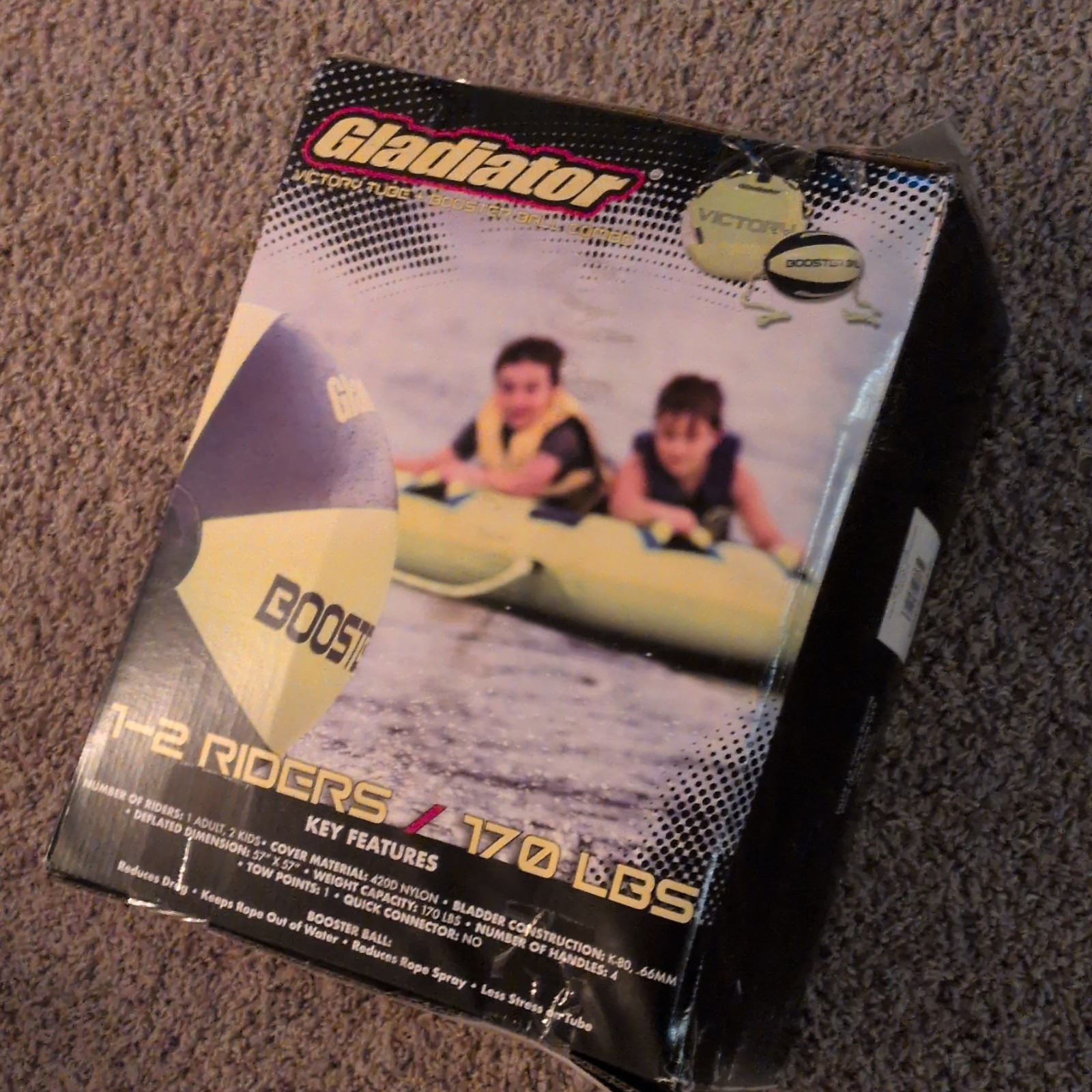 Gladiator Victory Water Tube + Booster Ball Combo Towable 1-2 Riders 420D Nylon