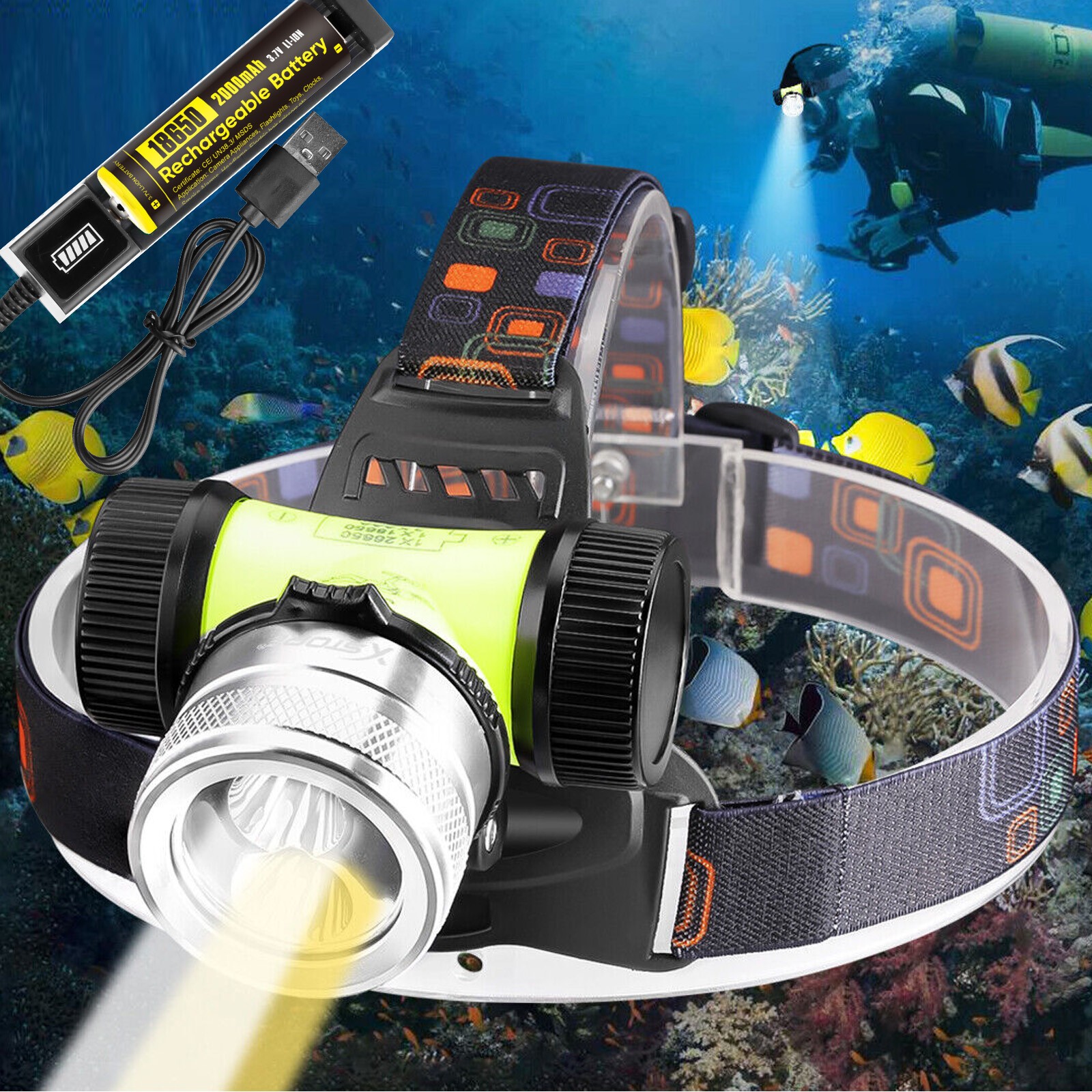 Scuba Diving LED Headlamp Underwater 262ft Waterproof Headlight Head Dive Torch