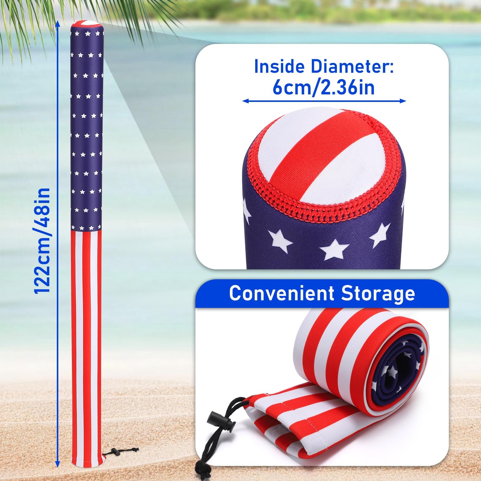 USA Boat Trailer Guide Pole Capped Neoprene Canvas Pad Waterproof Cover 48″ 2PC