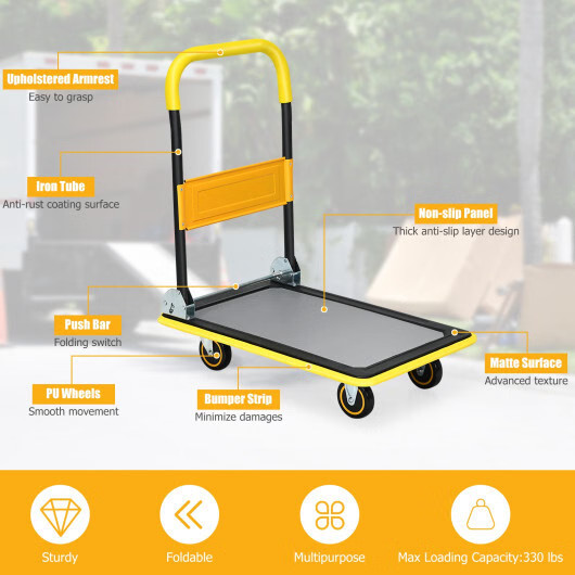 Costway 330lbs Folding Platform Cart Dolly Push Hand Truck Moving Warehouse Fold