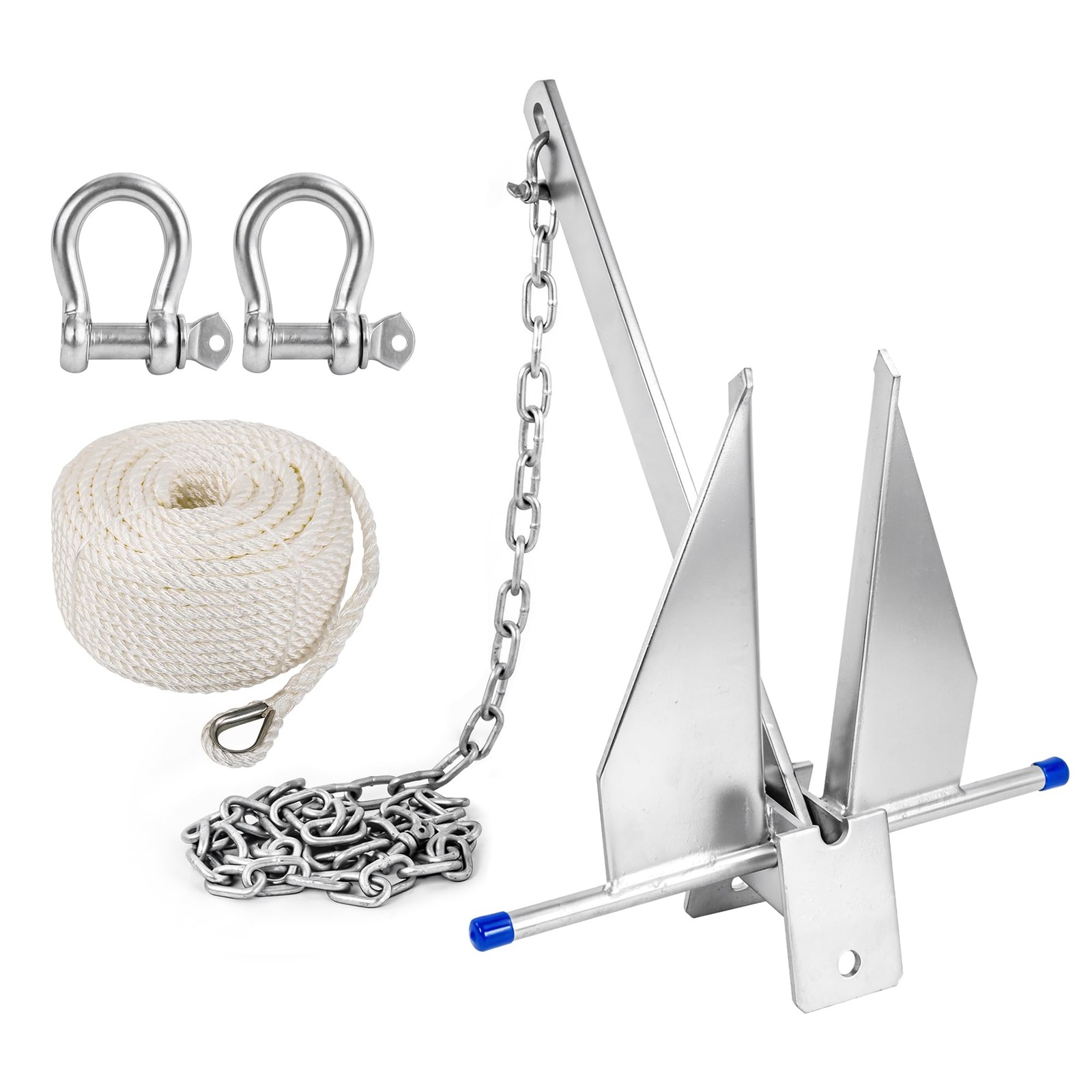 8.5 lbs Heavy Duty Galvanized Fluke Boat Anchor Kit with Chain, Rope & Shackl…