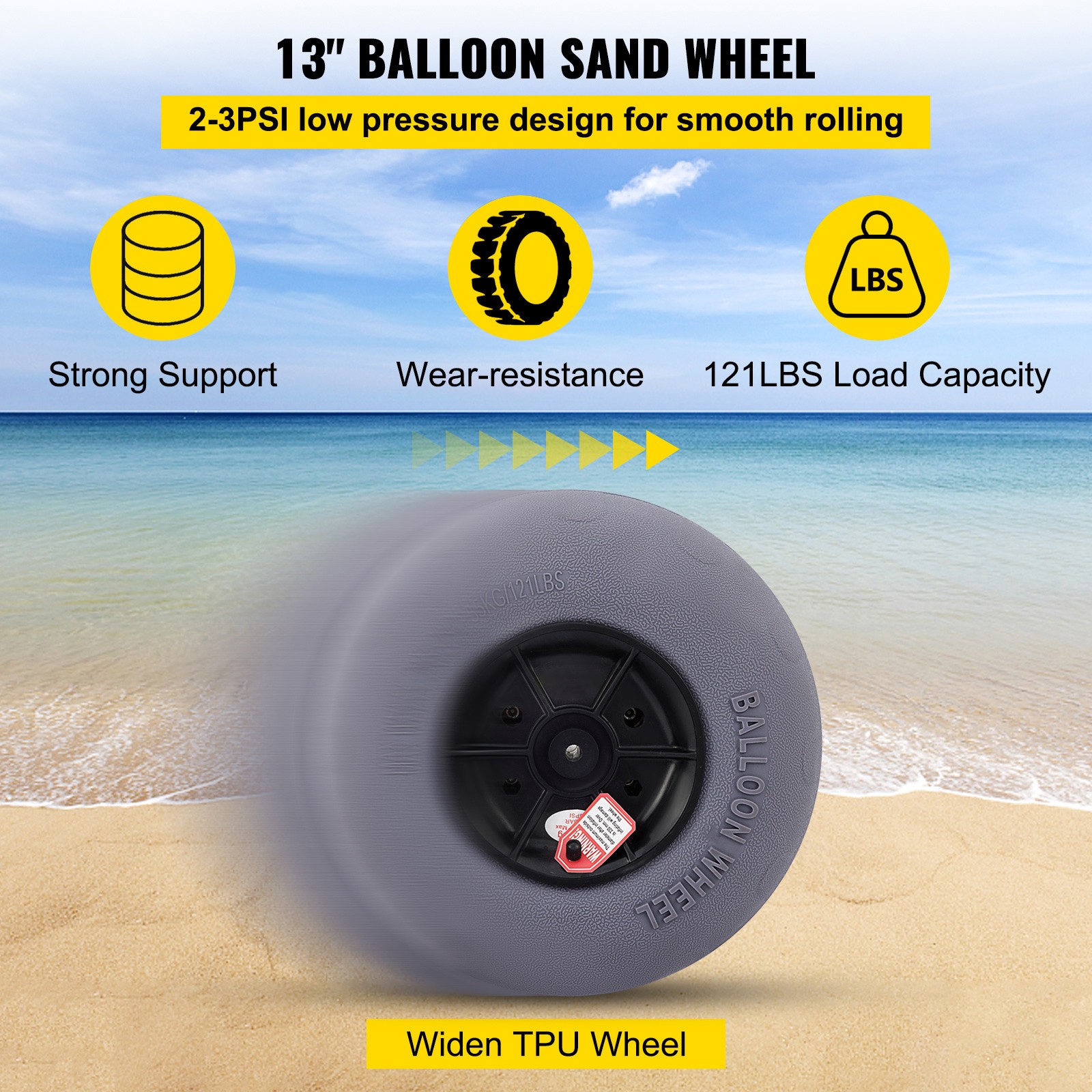 Beach Cart Replacement Wheels 13″ Big Balloon Tires Axle and Hardware Included