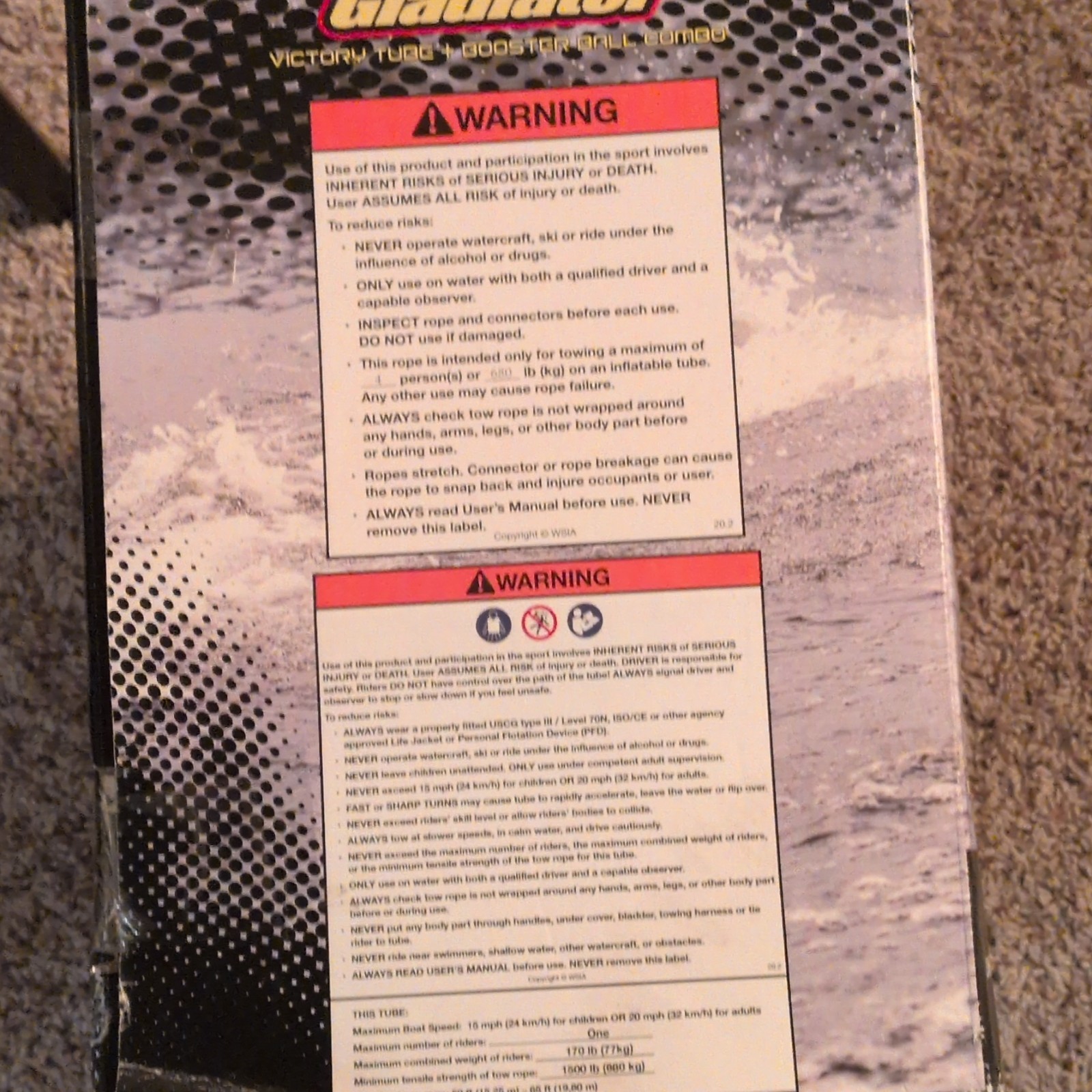 Gladiator Victory Water Tube + Booster Ball Combo Towable 1-2 Riders 420D Nylon