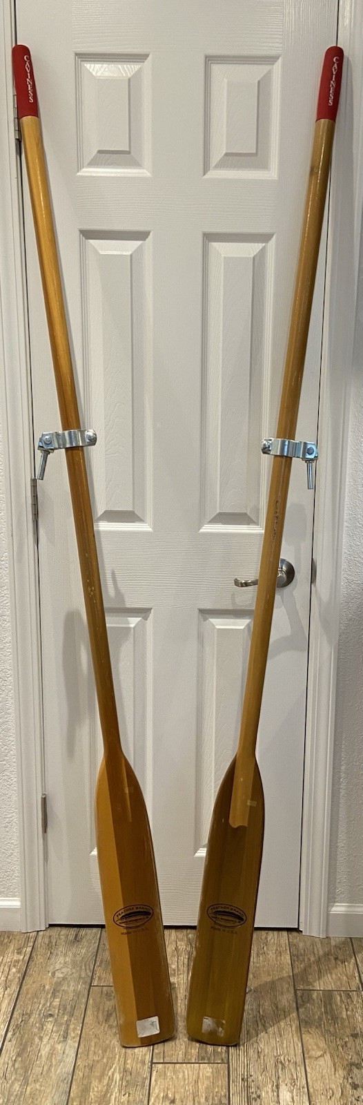 Pair Of Feather Brand Caviness Canoe Row Boat Oars/Paddles 77” With Oar Locks