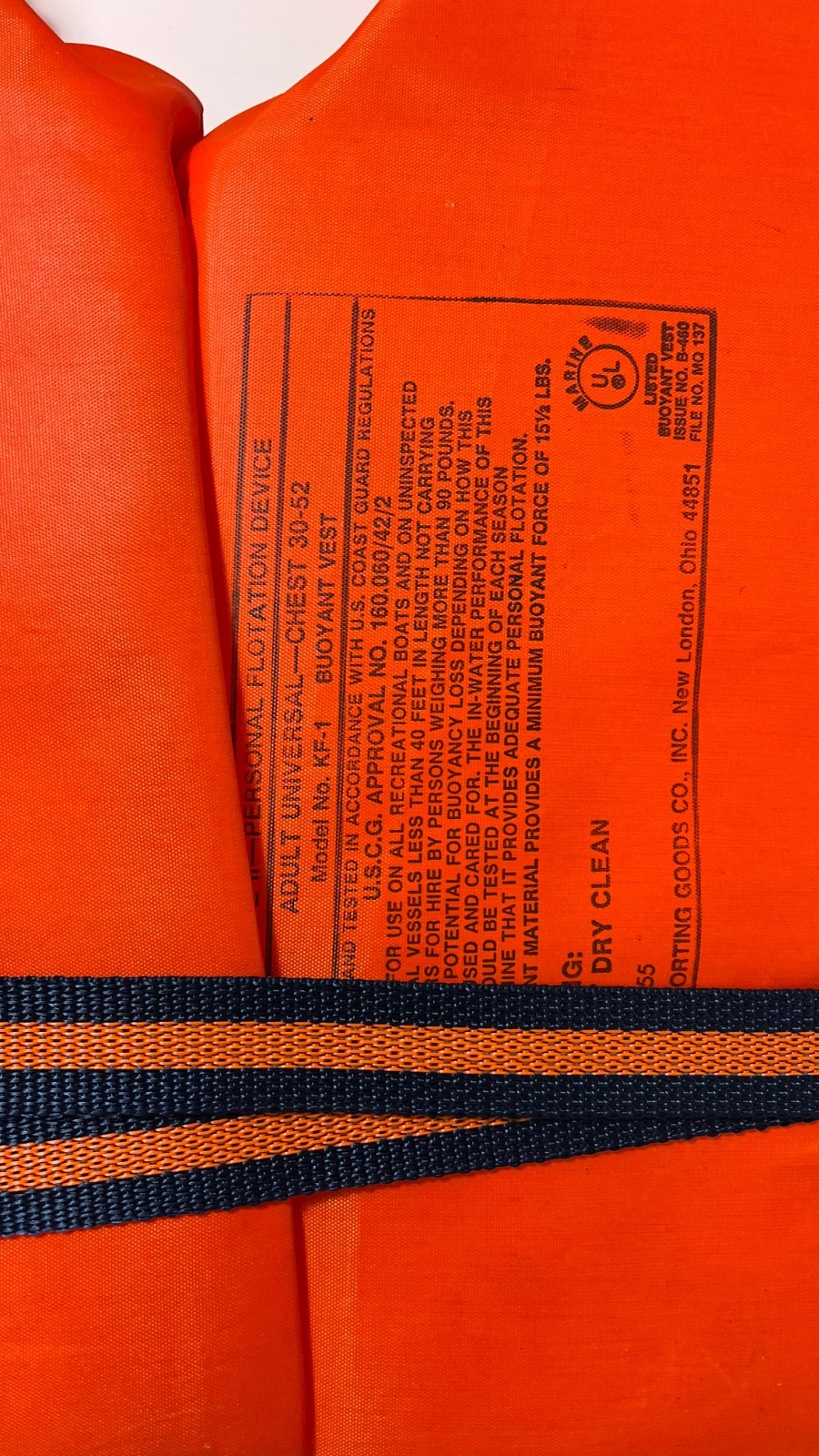 Adult’s Kent Buoyant Life Vest Supports Over 90 lbs Neon Orange TYPE 2-P.F.D USA