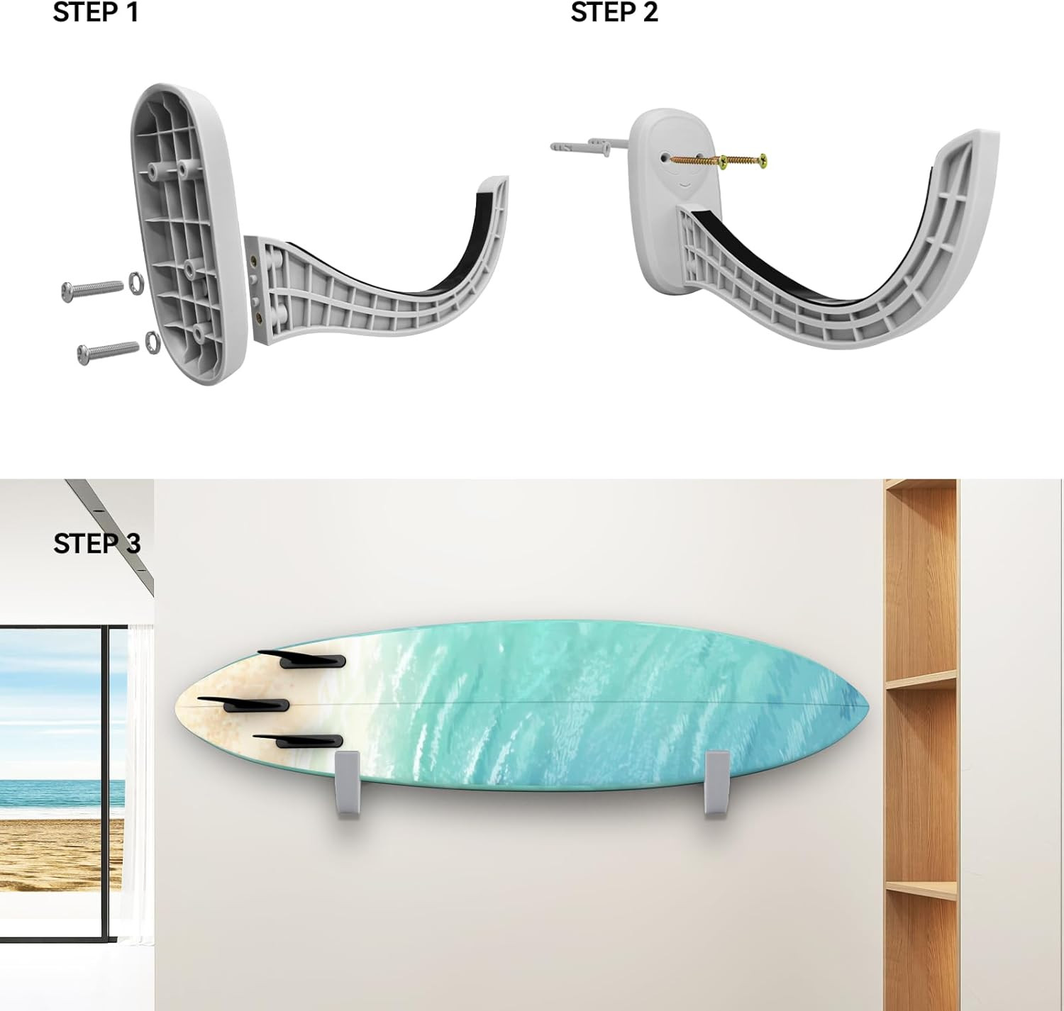 Surfboard Rack | Wall Mount for Surfboards & Paddle Boards (Grey)