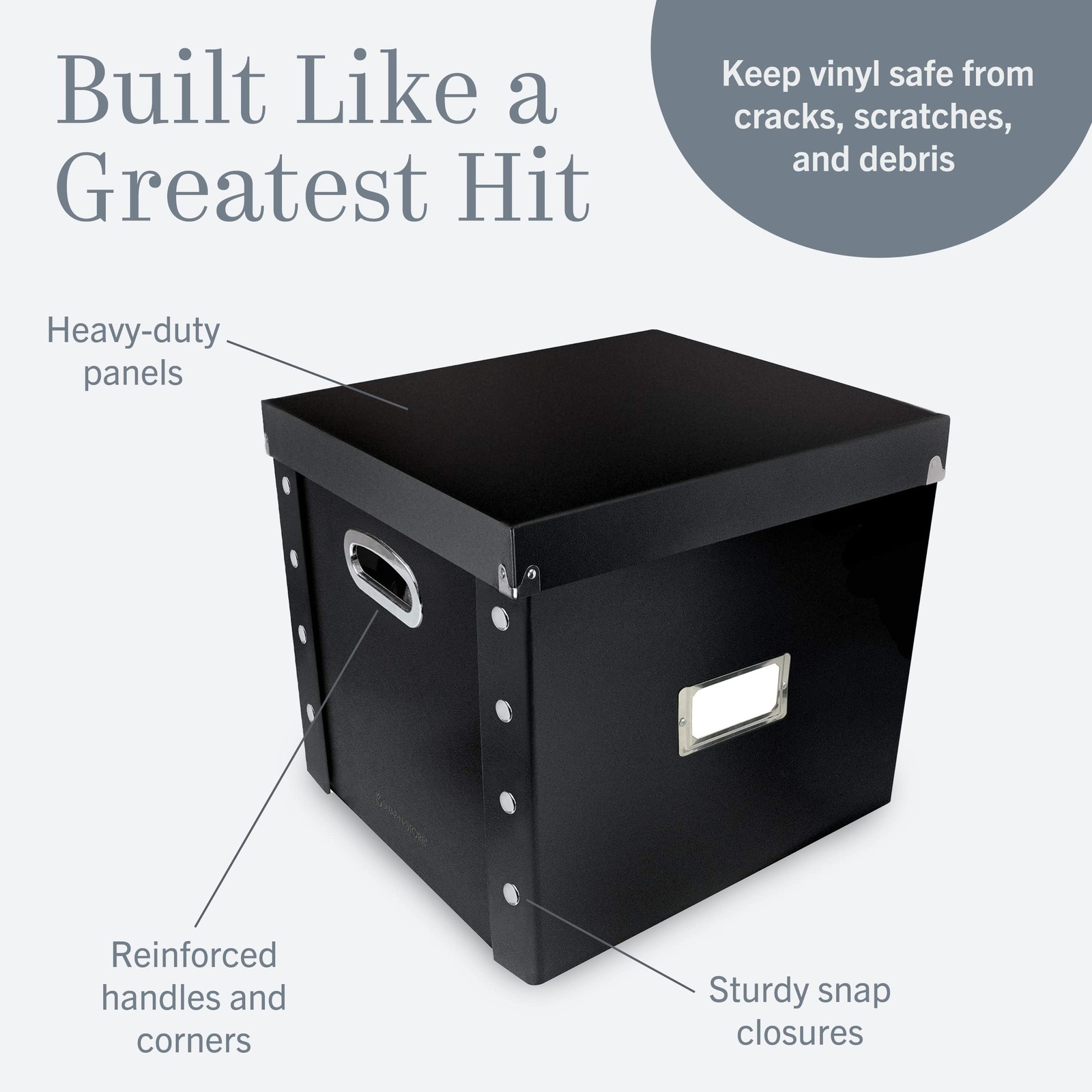 Vinyl Record Storage Box – 12″ – 1 Pack- Crate Holds up – 1 Pack, Black