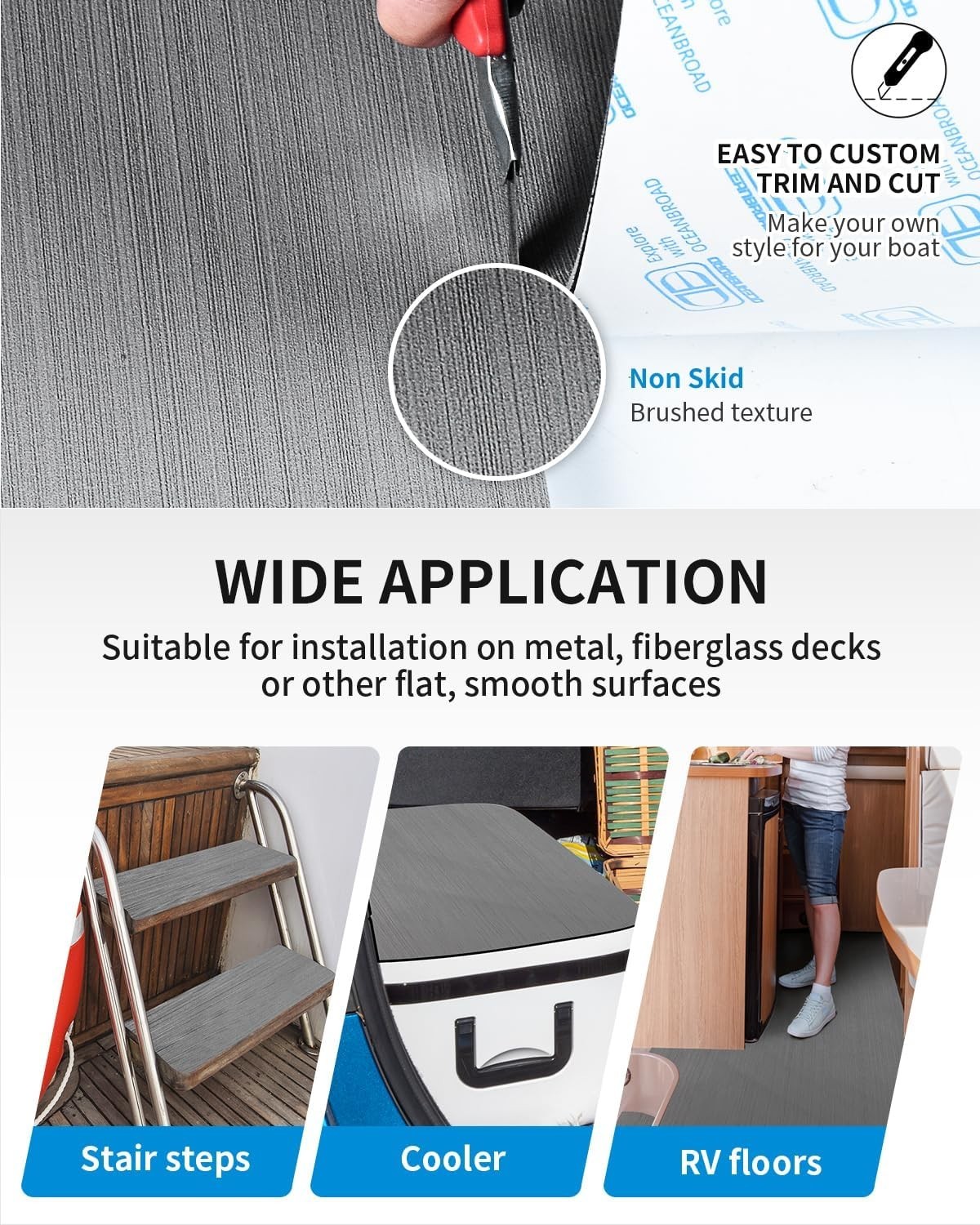 Brushed Boat Flooring 96”x16”/23.5”/38”/47” Self-Adhesive EVA Foam Sheet…