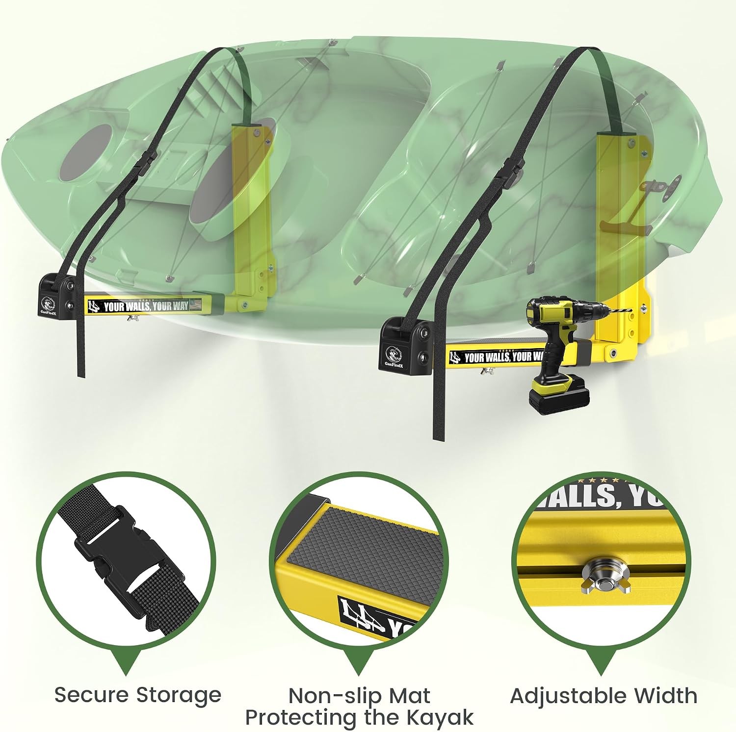 Foldable Kayak Wall Rack | Heavy-Duty 11.8-17″ Kayak Storage Rack Hanger & Me…