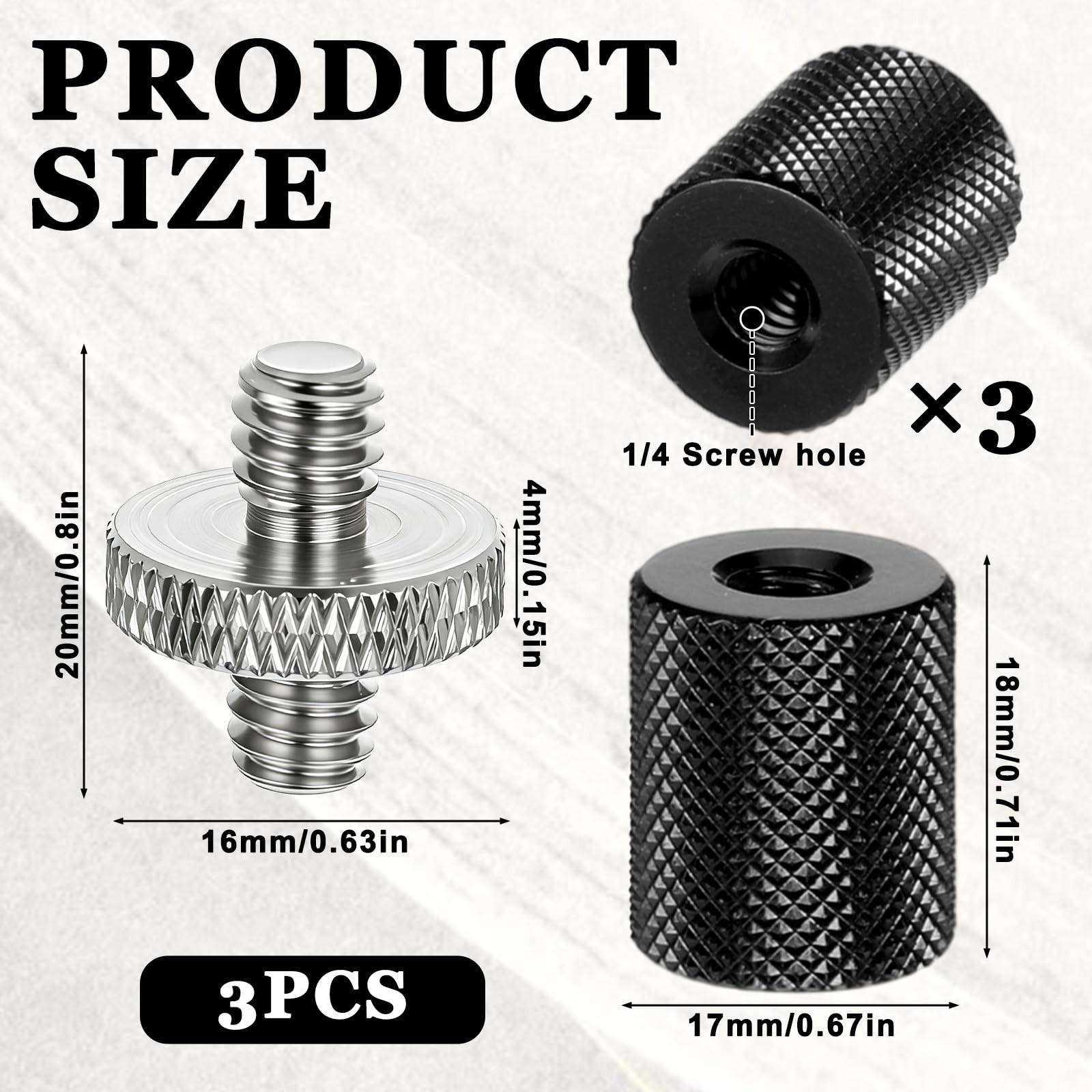 6 Pack 1/4 Inch Threaded Tripod Screw Adapter Black Silver Camera Mount Set