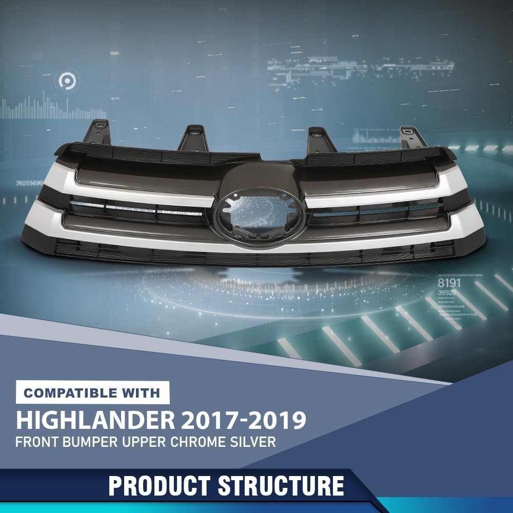 Front Bumper Upper Grille Compatible with Toyota Highlander 2017 2018 2019 53101
