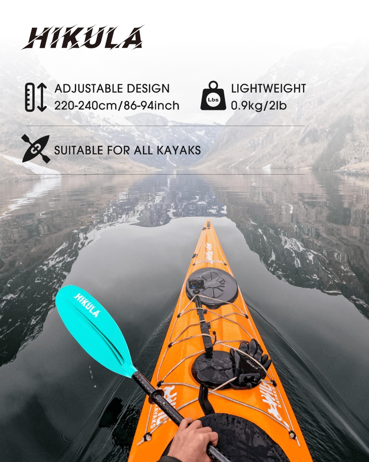 Adjustable Carbon Fiber Kayak Paddle, 4-Piece Oars with Reinforced Nylon Blade,