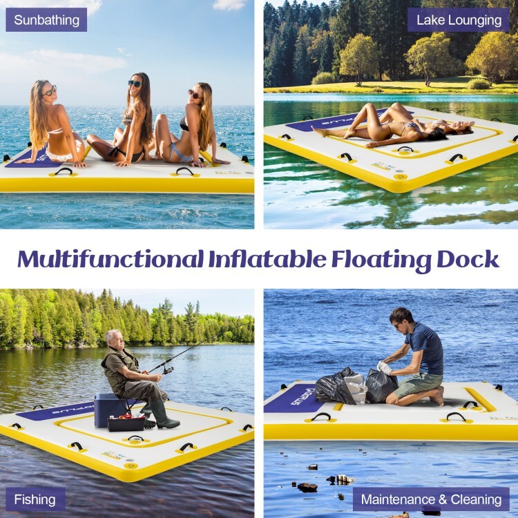 8′ x 8′ Inflatable Floating Dock Platform 3 People & Mesh Swim Lounge, Carry Bag